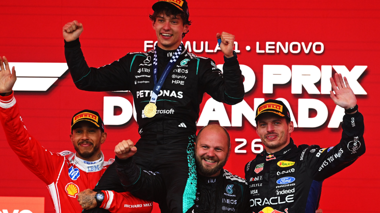Lewis Hamilton, Kimi Andrea Antonelli y Max Verstappen